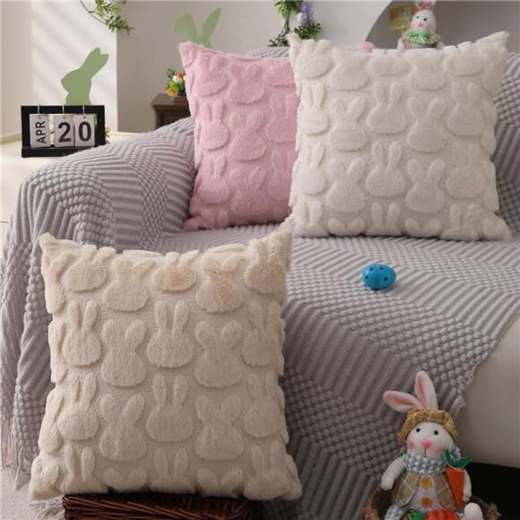 Easter Pillow Covers 18x18 inch Set of 2 Easter Decoration Cream White - Picture 5 of 7